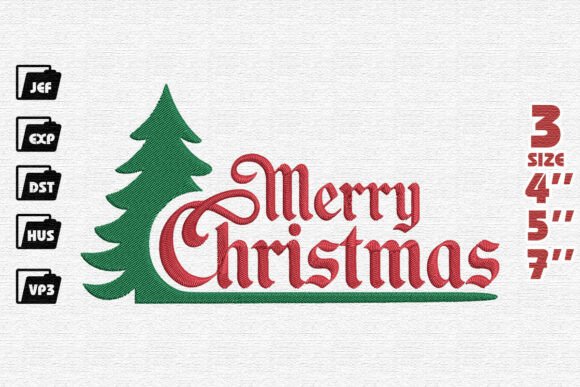 Classic Merry Christmas with Pine Tree Embroidery