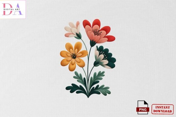 Colorful Floral Embroidery PNG