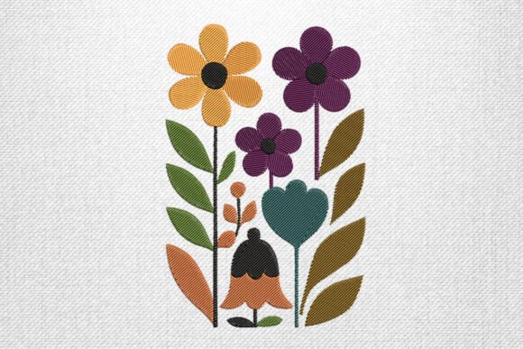 Colorful Garden Flower Embroidery Design