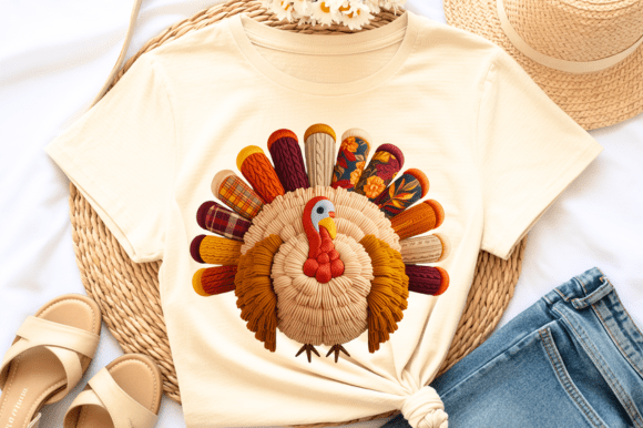 Cozy Turkey Embroidery PNG Thanksgiving