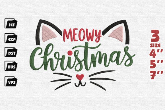 Cute Meowy Christmas Cat Embroidery