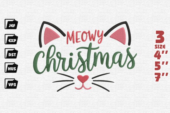 Cute Meowy Christmas Cat Embroidery Design