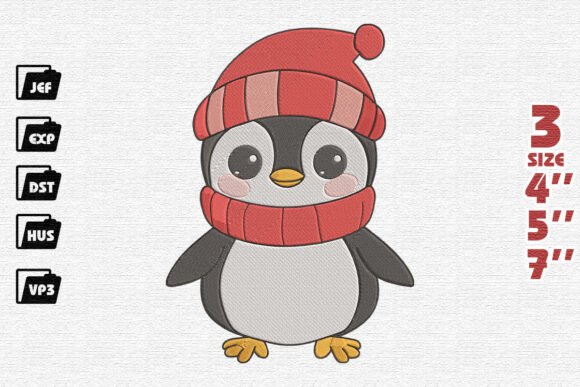 Cute Winter Penguin in Striped Beanie