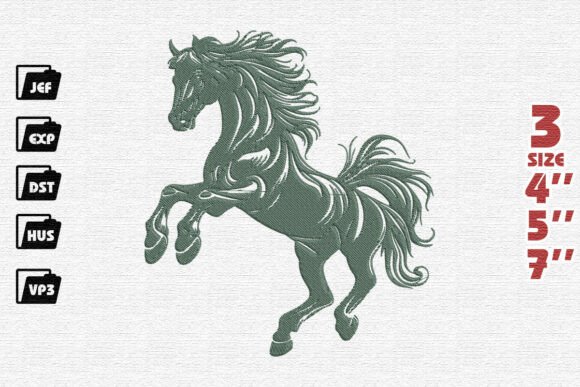 Elegant Stylized Rearing Horse Embroidery