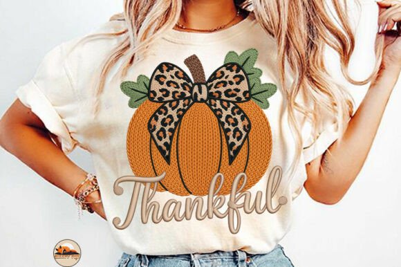 Faux Embroidery Preppy Pumpkin Shirt PNG