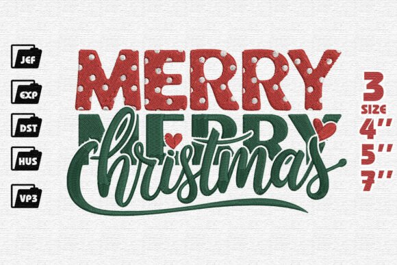 Festive Layered Merry Merry Christmas Embroidery Design