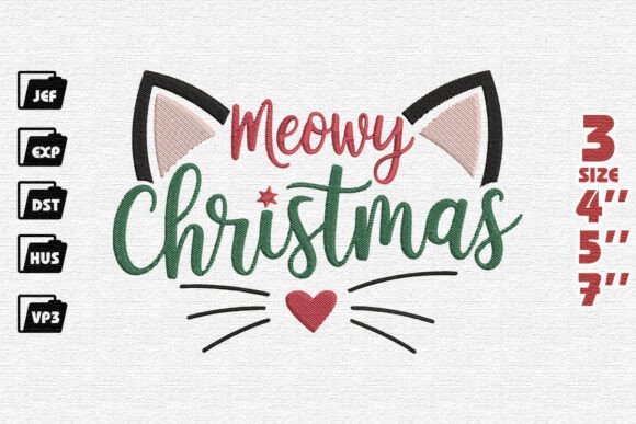 Festive Meowy Christmas Cat Face Embroidery Design