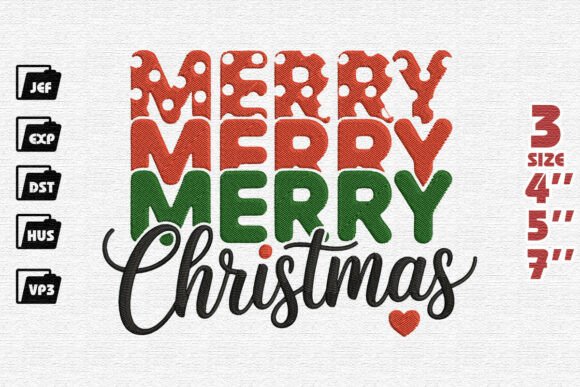 Festive Merry Merry Merry Christmas Embroidery Design
