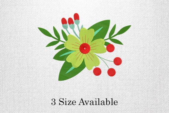 Green Floral Berries Embroidery Design