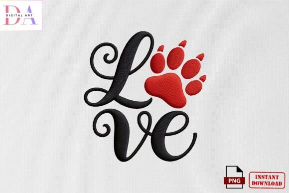 Love Paw Print Embroidery PNG