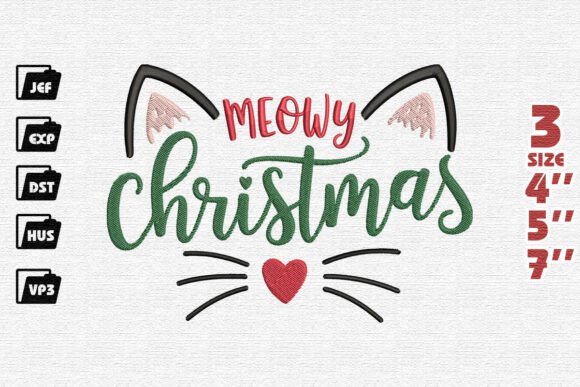 Meowy Christmas Cat Embroidery Design