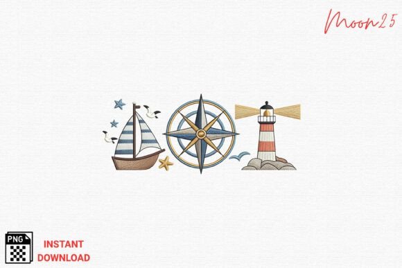 Nautical Compass Embroidery PNG