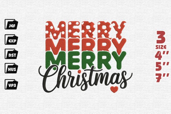 Playful Merry Merry Merry Christmas Embroidery