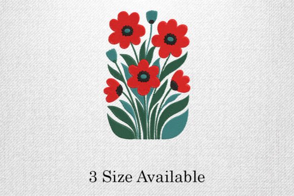 Red Bloom Floral Embroidery Design