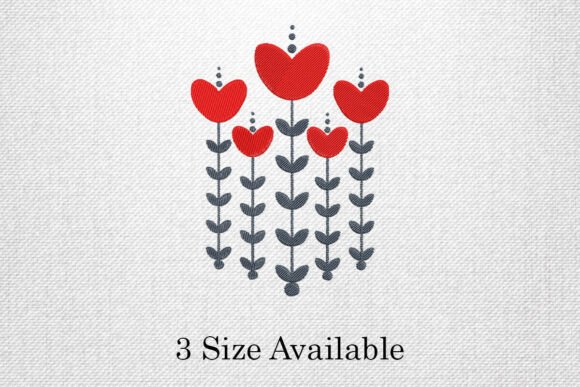 Red Heart Flower Embroidery Design