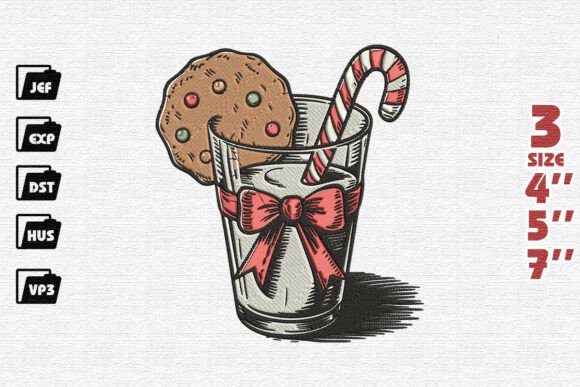 Retro Christmas Milk and Cookies Embroidery Design