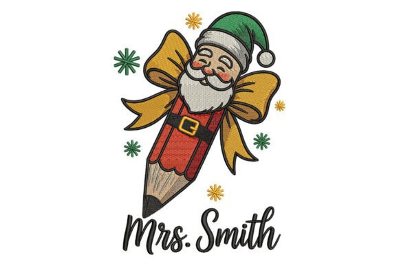 Santa Pencil with Bow Embroidery