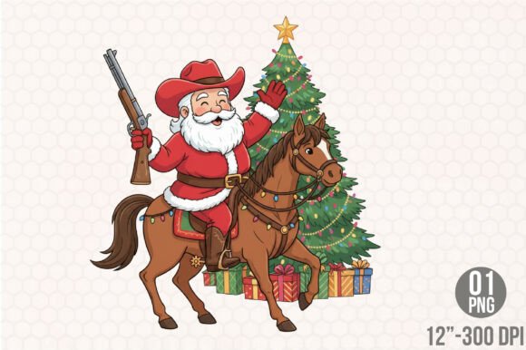 Santa Riding Horse Cowboy Embroidery