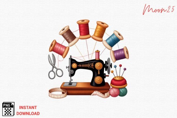 Vintage Sewing Set Embroidery PNG