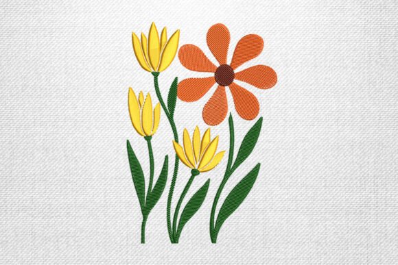 Yellow Orange Floral Embroidery Art